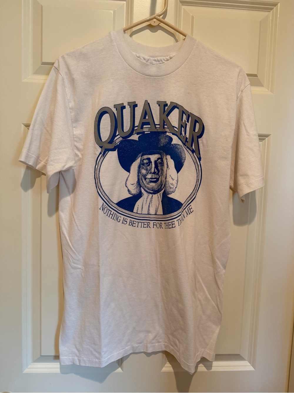 Hanes White Short Sleeve Tee with Navy Quaker Graphic